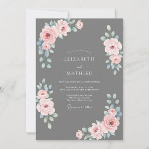 Slate Gray Graceful Rose Wedding Invitation