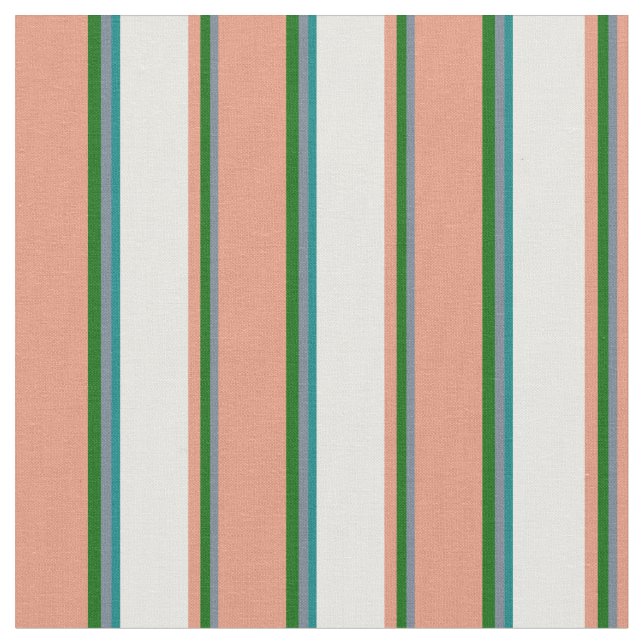 Slate Gray, Green, Dark Salmon, Mint Cream & Teal Fabric (Close Up)