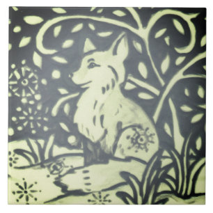 Slate Gray Green Fox Winter Snow Woodland Nature Ceramic Tile