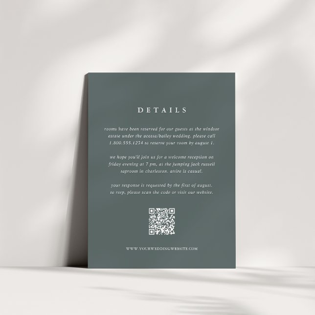 Slate Gray-Green Wedding Details Card with QR Code (Creator Uploaded)