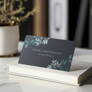 Slate Gray Greenery Leaves Therapist Business Card