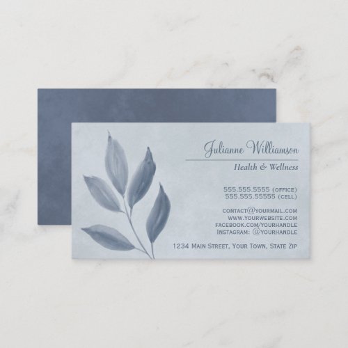 Slate Gray Leaves on Dusty Blue Elegant Feminine Business Card