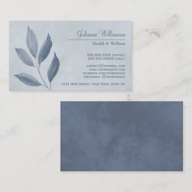 Slate Gray Leaves on Dusty Blue Elegant Feminine Business Card (Front/Back)
