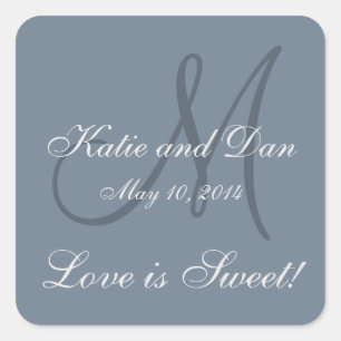 Slate Gray Life is Sweet Monogrammed Wedding Square Sticker