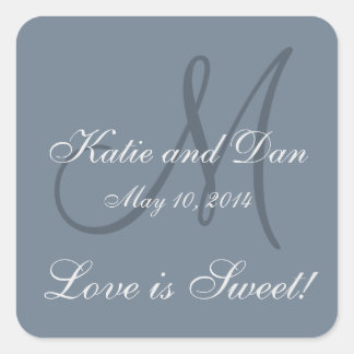 Slate Gray Life is Sweet Monogrammed Wedding Square Sticker
