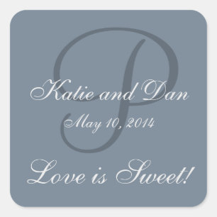 Slate Gray Life is Sweet Monogrammed Wedding Square Sticker