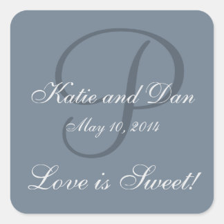 Slate Gray Life is Sweet Monogrammed Wedding Square Sticker