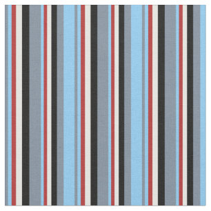 Slate Gray, Light Sky Blue, Red, White & Black Fabric