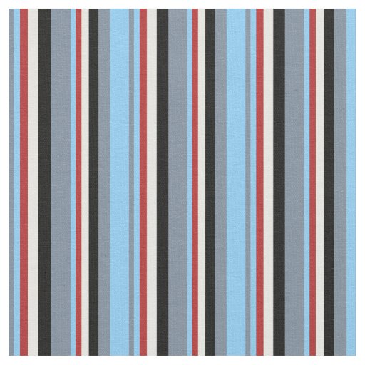 Slate Gray, Light Sky Blue, Red, White & Black Fabric