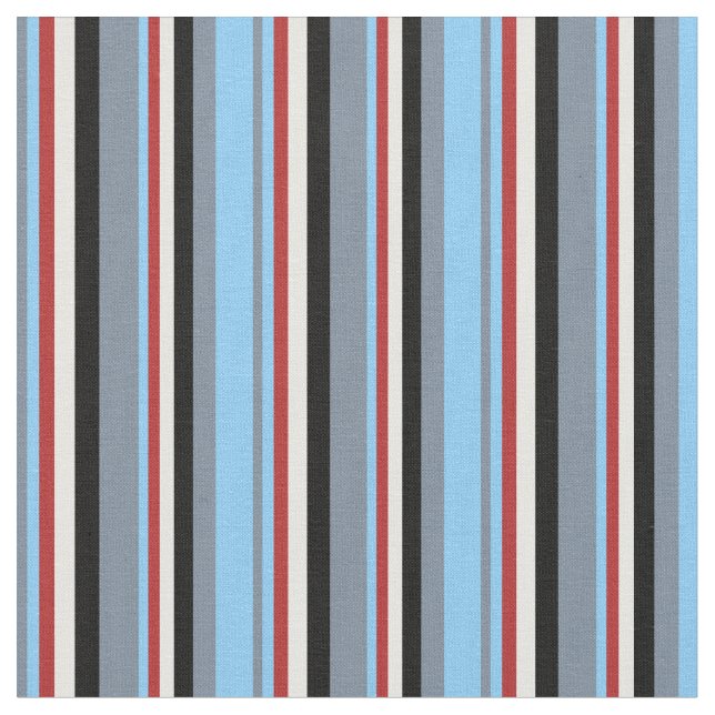 Slate Gray, Light Sky Blue, Red, White & Black Fabric (Close Up)