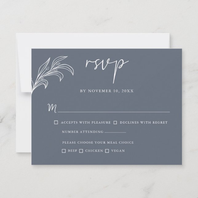 Slate Gray Minimalist Foliage Wedding RSVP Card  (Front)