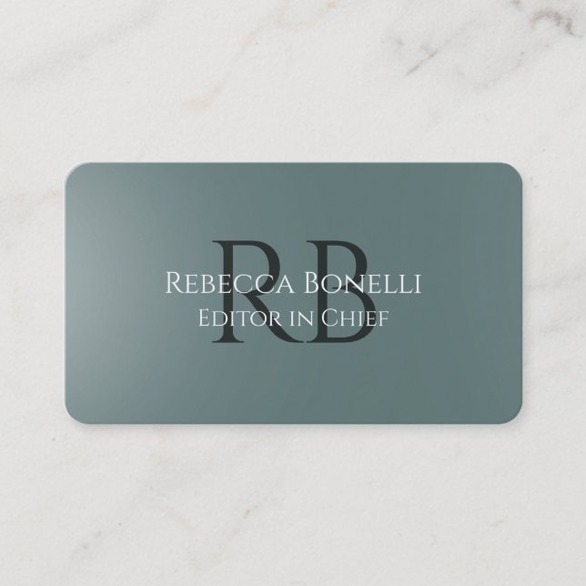 Slate Gray Minimalist Monogram Editor in Chief Business Card (Front)