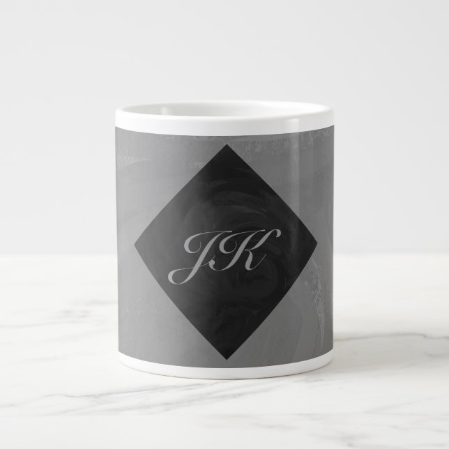 Slate Gray Monogram Giant Coffee Mug (Front)