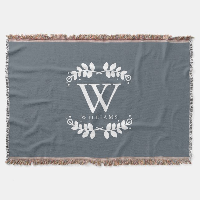 Slate Gray Monogram Throw Blanket (Front)