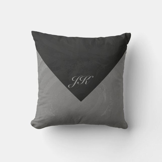 Slate Gray Monogram Throw Pillow (Front)