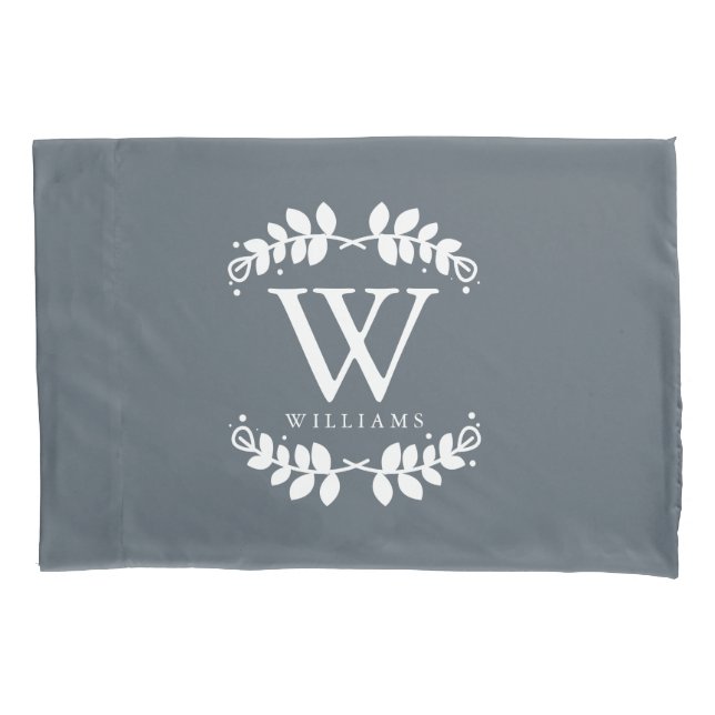 Slate Gray Monogrammed Pillow Case (Front)