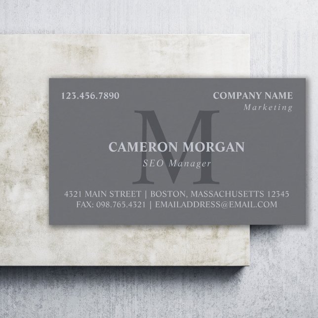 Slate Gray Monogrammed Professional Business Card (Creator Uploaded)