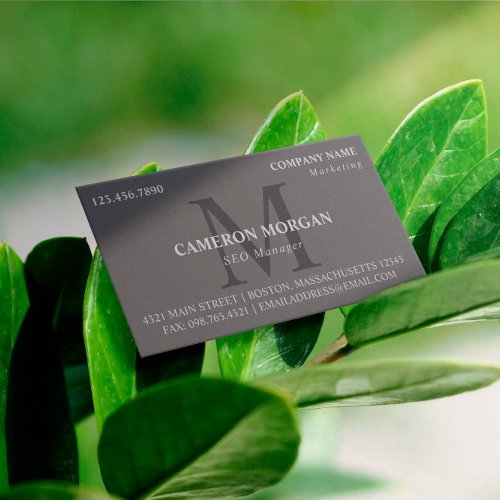 Slate Gray Monogrammed Professional Business Card