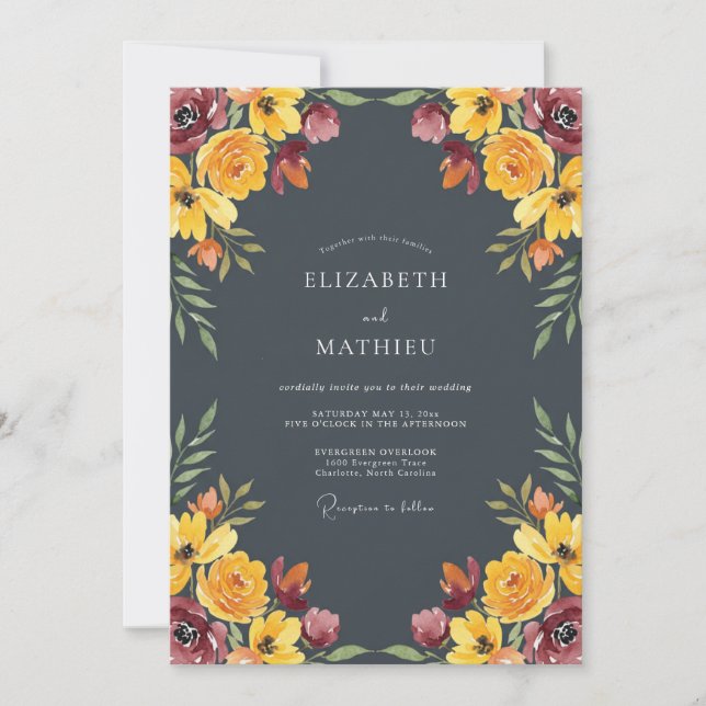 Slate Gray Moody Autumn Wedding Invitation (Front)