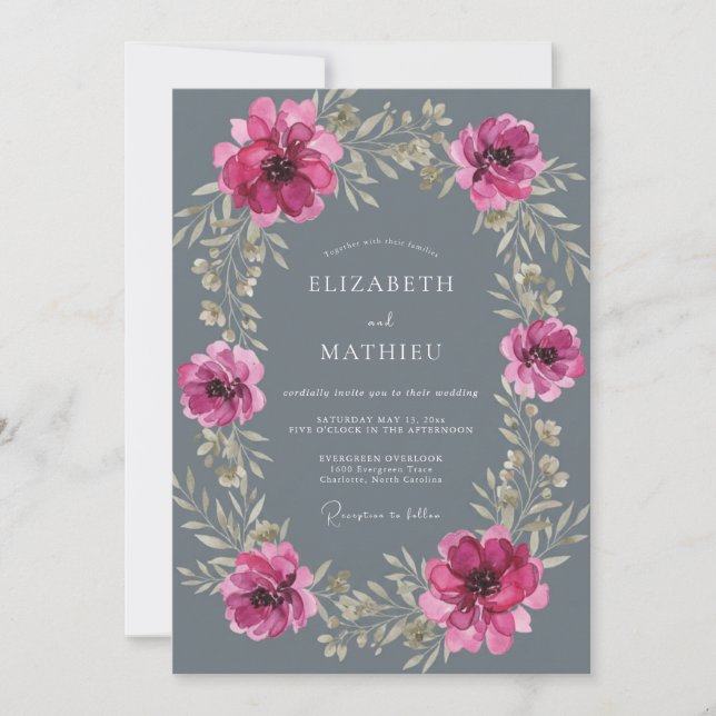 Slate Gray Moody Romantic Wedding Invitation (Front)