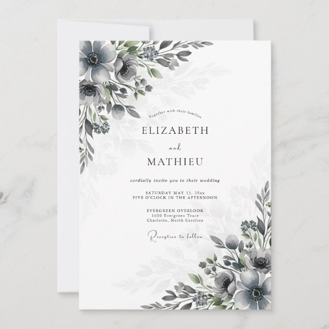 Slate Gray Moody Winter Wedding Invitation (Front)