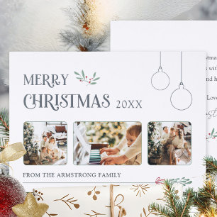 Slate Gray Multi Photo Minimalist Ornament Letterpress Photo Cards