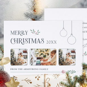 Slate Gray Multi Photo Minimalist Ornament Letterpress Photo Cards