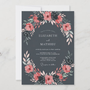 Slate Gray Nocturnal Romantic Wedding Invitation