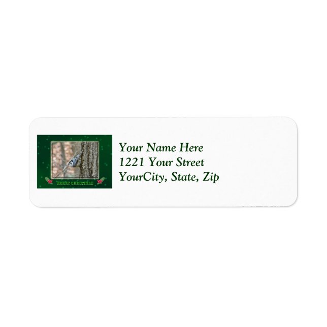 Slate Gray Nuthatch Christmas Address Label (Front)