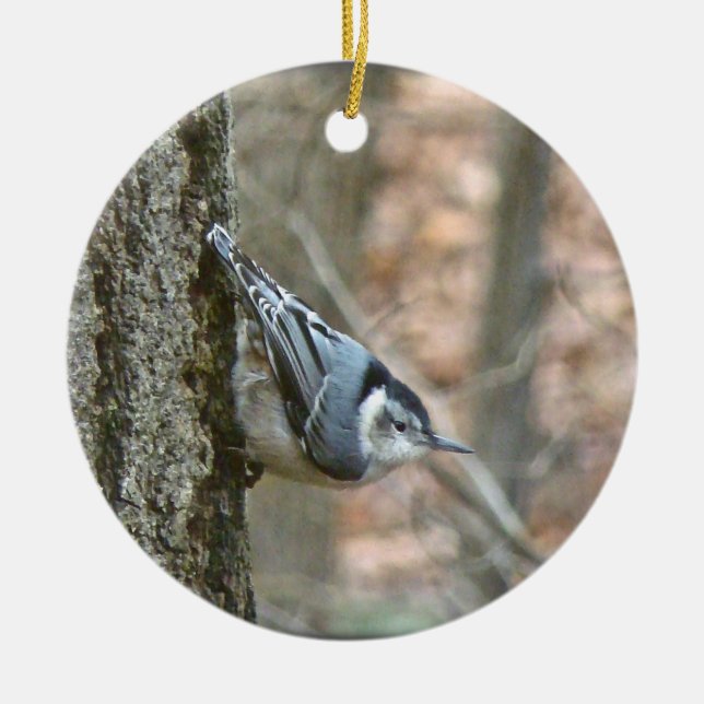 Slate Gray Nuthatch Christmas Songbird Ornament (Front)