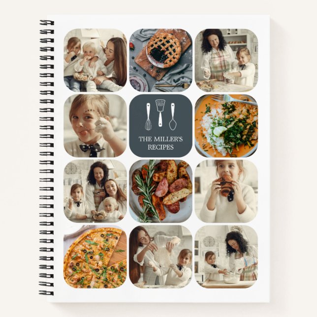 Slate Gray Photo Collage Family Recipes Notebook (Front)