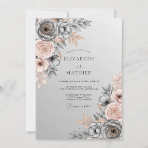 Slate Gray Polished Botanical Wedding Invitation