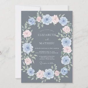 Slate Gray Polished Floral Wedding Invitation