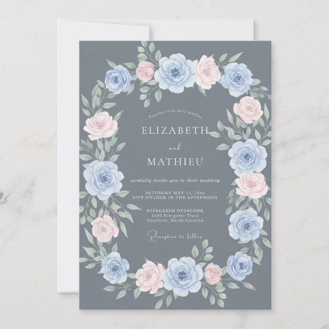 Slate Gray Polished Floral Wedding Invitation (Front)