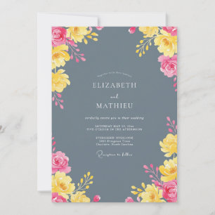 Slate Gray Radiant Botanical Wedding Invitation