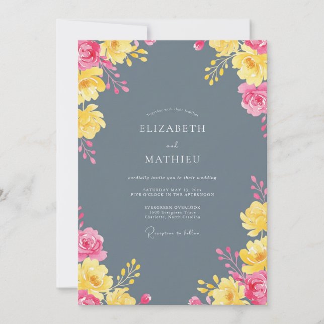 Slate Gray Radiant Botanical Wedding Invitation (Front)