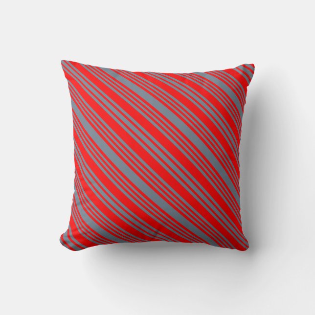 Slate Gray & Red Colored Stripes Pattern Pillow (Front)