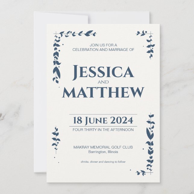 Slate Gray Rustic Botanical All-in-One Wedding Invitation (Front)