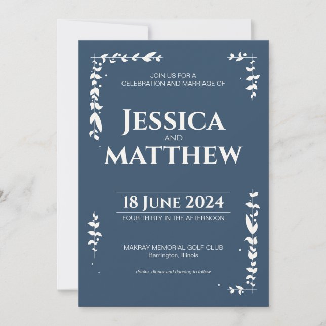 Slate Gray Rustic Botanical All-in-One Wedding Invitation (Front)