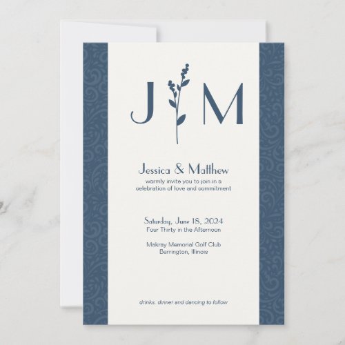 Slate Gray Rustic Damask All_in_One Wedding Invitation