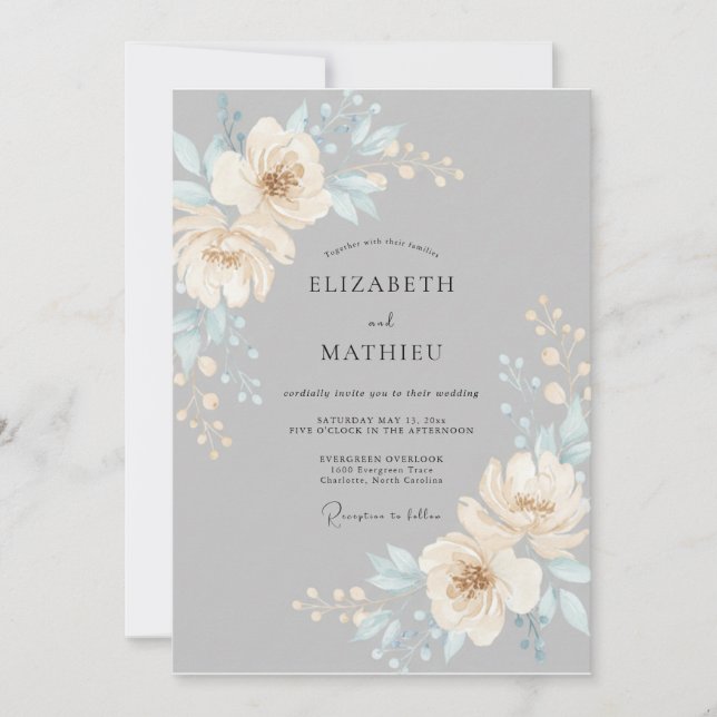 Slate Gray Serene Spring Wedding Invitation (Front)
