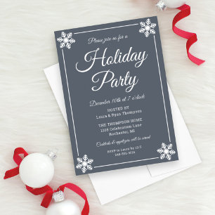 Slate Gray Snowflake Holiday Party Invitation