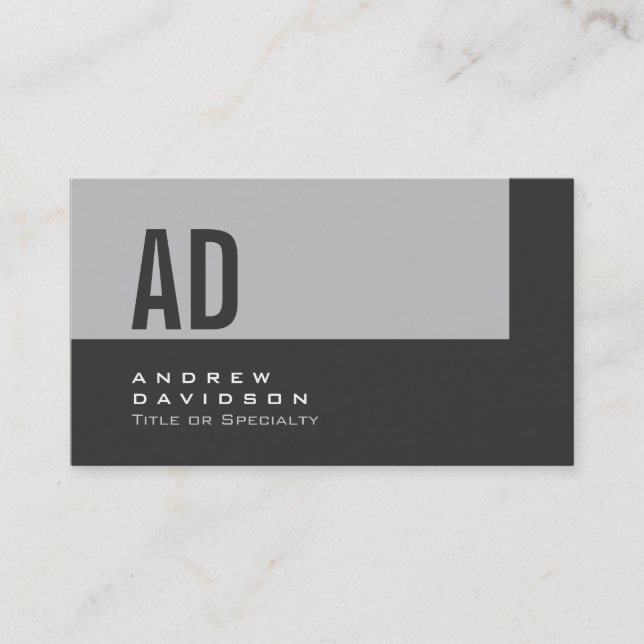 Slate Gray Stripe Monogram Stylish Business Card (Front)