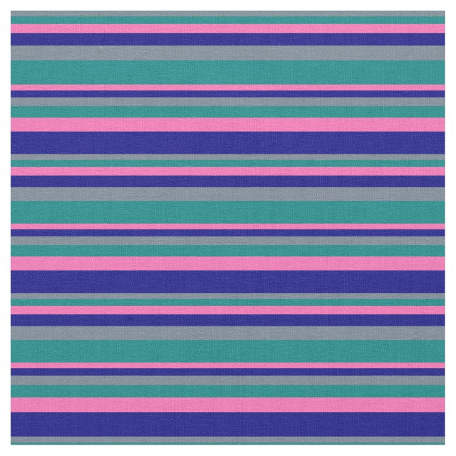Slate Gray, Teal, Hot Pink, and Blue Pattern Fabric (Close Up)