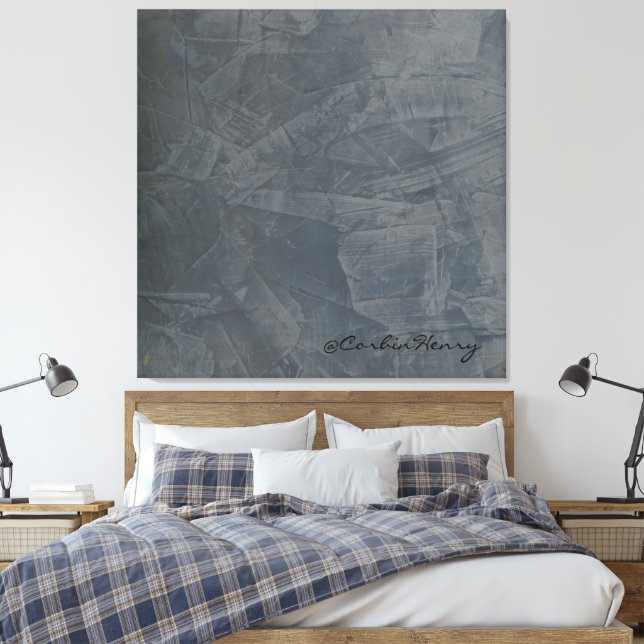 Slate Gray Textured Plaster Minimalist Canvas Print (Insitu(Bedroom))