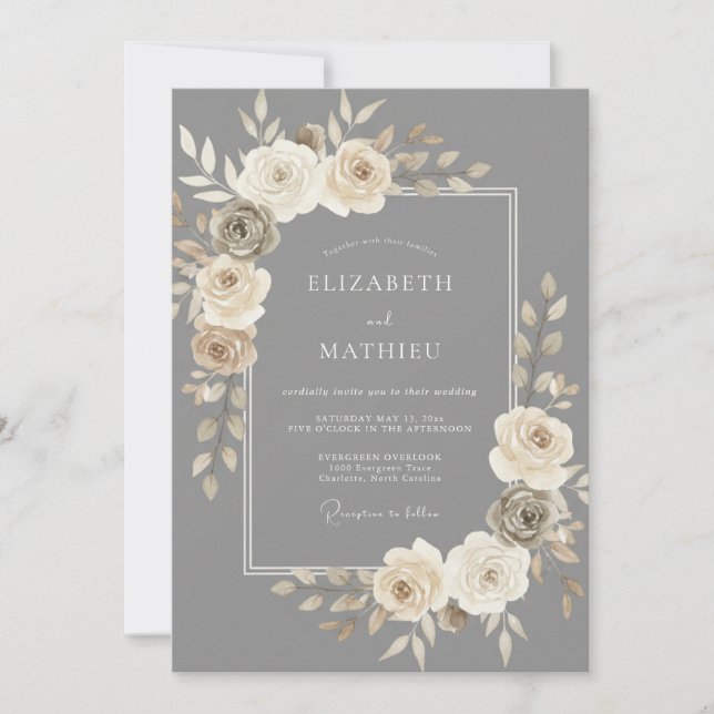Slate Gray Timeless Romantic Wedding Invitation (Front)
