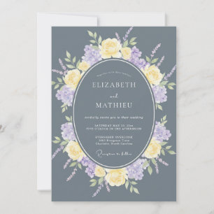Slate Gray Tranquil Floral Wedding Invitation