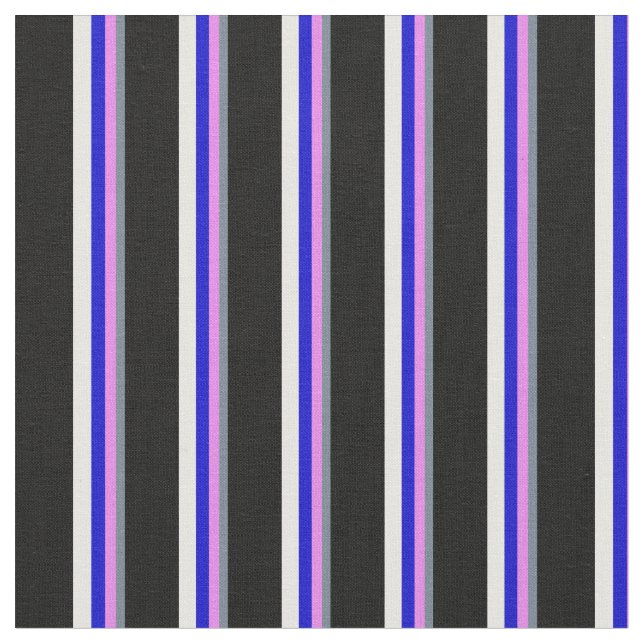 Slate Gray, Violet, Blue, White & Black Stripes Fabric (Close Up)