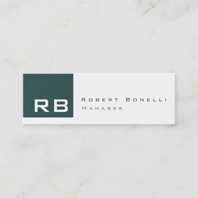 Slate Gray White Monogram Skinny Business Card (Front)