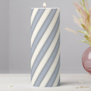 Slate Gray & White Spiraling Stripes Pillar Candle